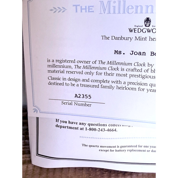 Vintage 2000 Wedgwood The Millennium Clock COA #A2355 8.75" Tall - Picture 11 of 13